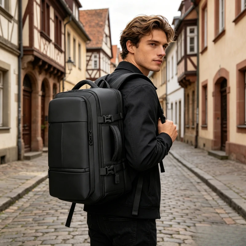 

New Expandable Carry On Backpack for Men, Business Multi-Functional Travel Backpack with Independent Shoe Compartment, Large Cap