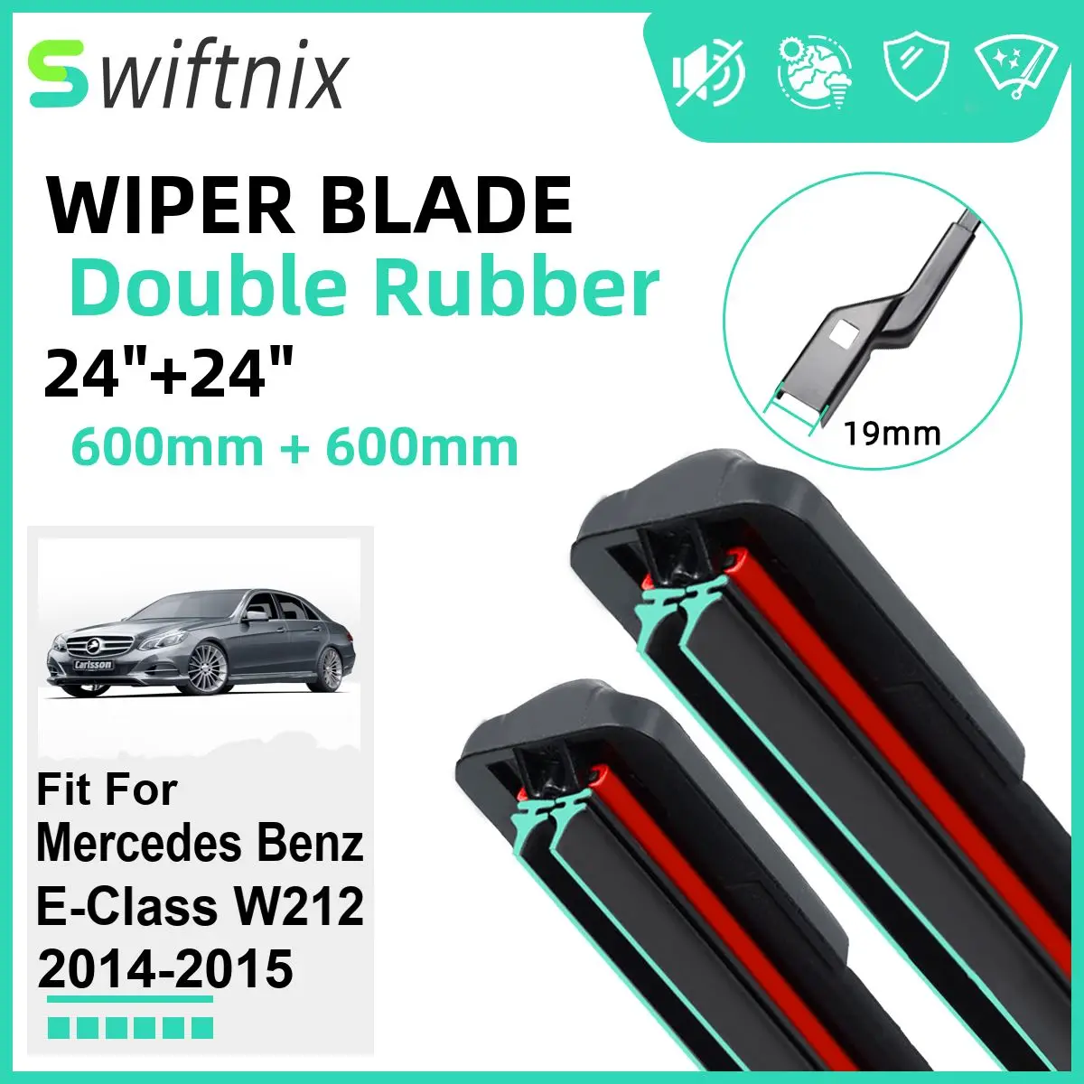 Double Rubber Car Wiper Blades for Mercedes Benz E-Class W212 2014-2015 Front Windscreen Windshield Rubber Car Accessories 2015