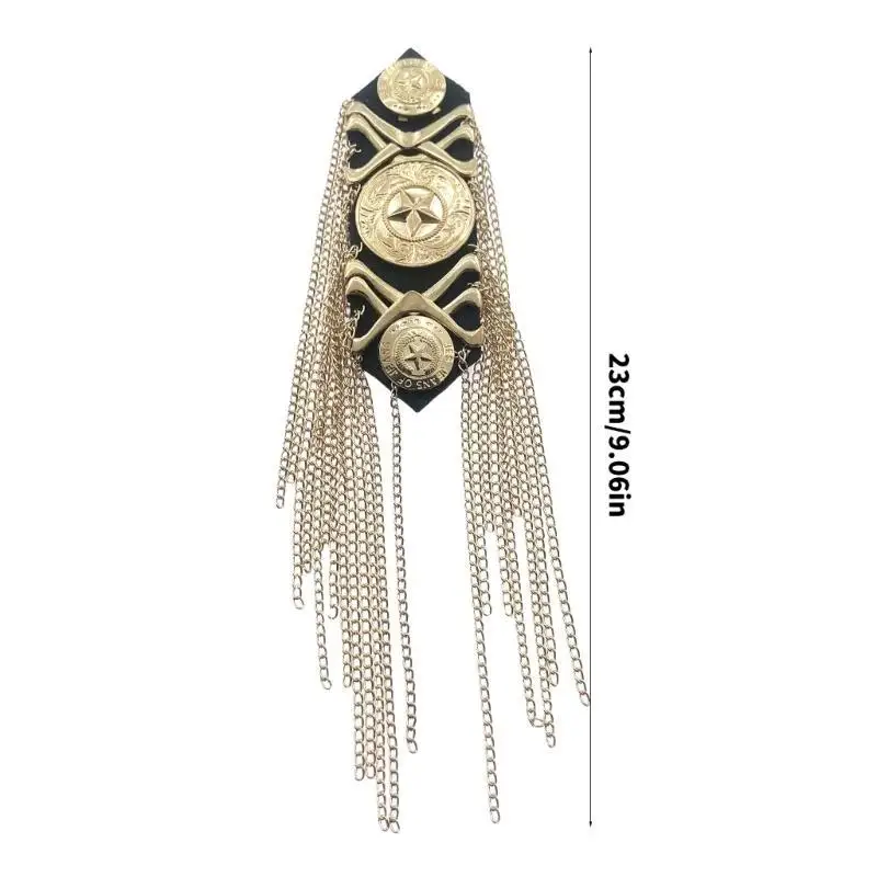 652F Tassels Chain Epaulets Western Brooch Pin Stage Formal Suit Shoulder Epaulettes for Coat and Jackets Women Men Unisex