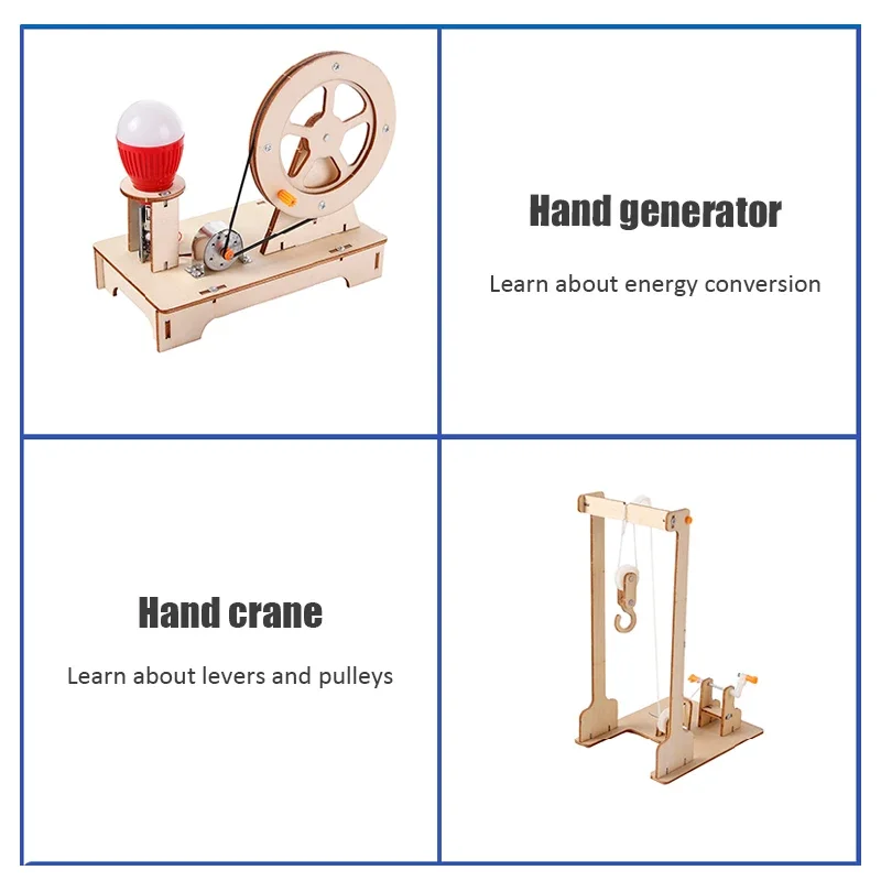 Mini Hand Crank Generator Hand Crane Set Children DIY Physics Science Experiment Wooden Puzzles Kid Learning Education Toys