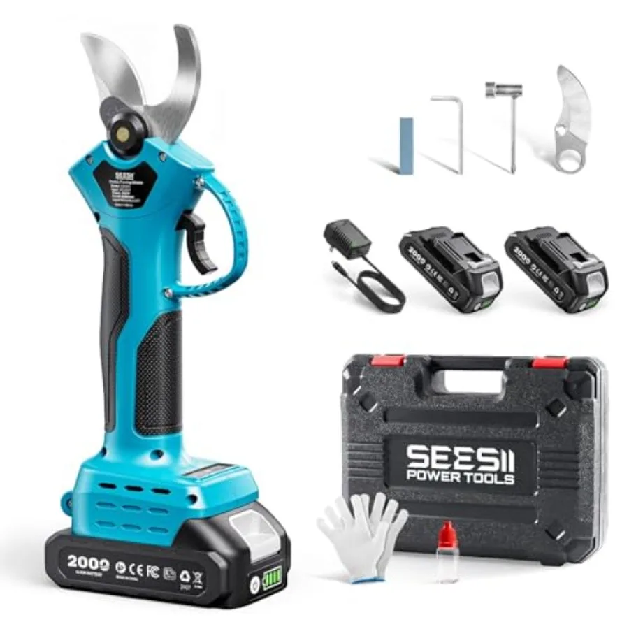 

Electric Pruning Shears for Garden: 1.4" Cutting Cordless Power Pruner 2 * 2000mAh Batteries Brushless Motor Extra SK5 Blade 2