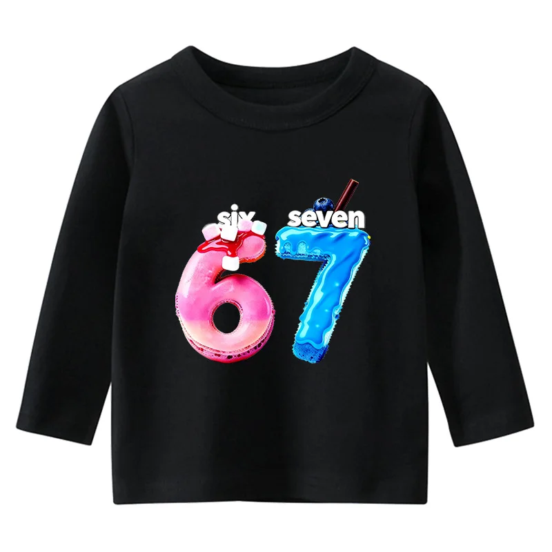 

Funny Six Seven Brainrot 67 Meme Kids Cotton Clothes Long Sleeved T-shirt Girls Boys Kawaii Casual Tees For Birthday Gift