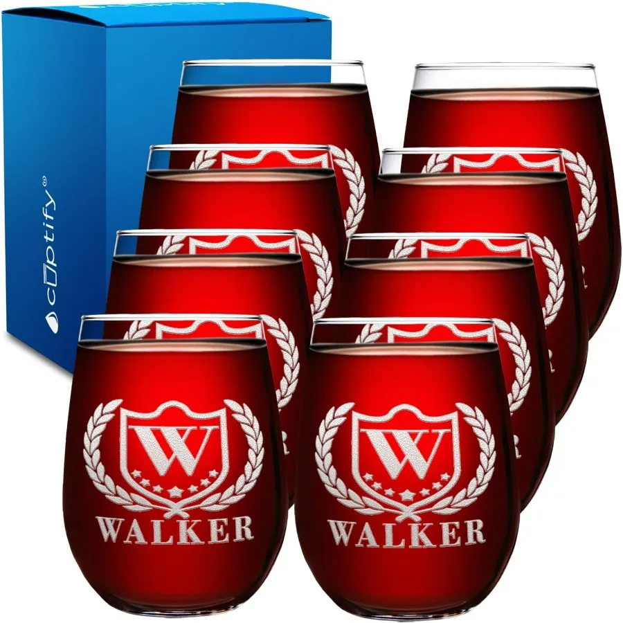 

Personalized Stemless Wine Glass Set of 8 with Initial and Name 17 oz Custom Engraved Wine Glasses for Women's Birthdays Mother