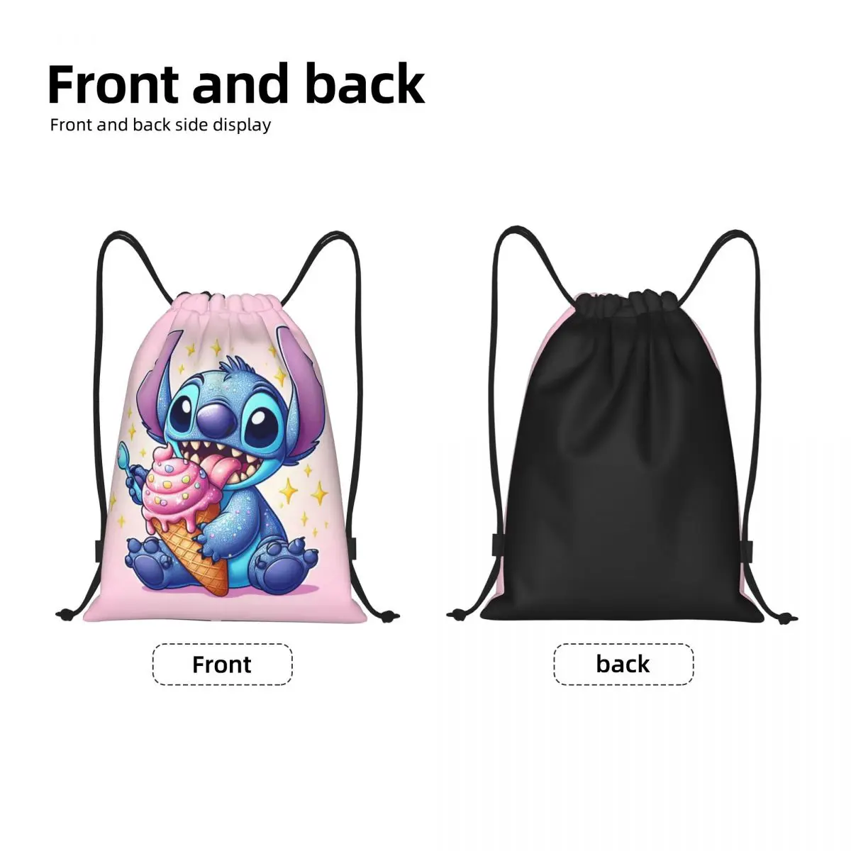 Aangepaste Lilo en Stitch trekkoord rugzak dames heren sport gym Sackpack opvouwbare cartoon schattige trainingstas zak