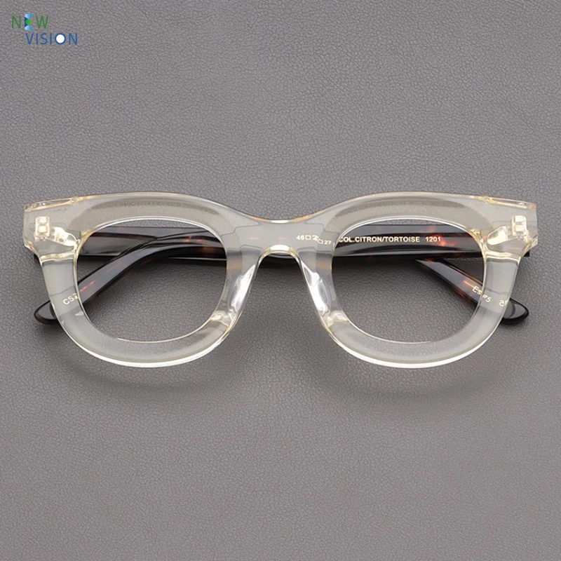 High Quality Women Optical Myopia Glasses Transparent Yellow Square Tortoiseshell Color Thick Acetate Big Face Men Eyewear Frame