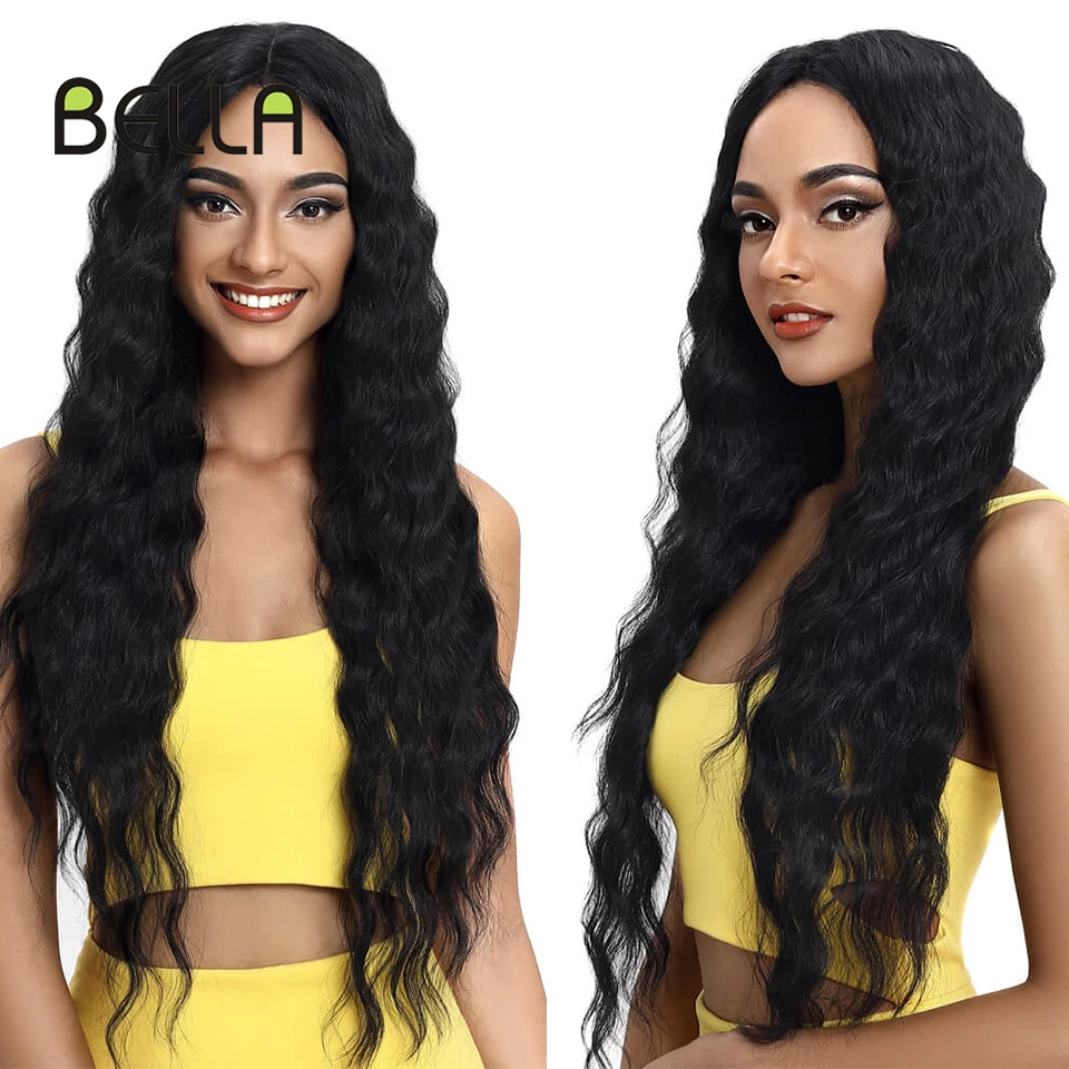 BELLA-Peluca de cabello sintético con ondas profundas para mujer, postizo de encaje frontal, color rubio, rosa, 30 pulgadas, para Cosplay