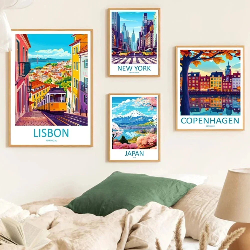 World Famous Tourist Attractions Art Posters Greece Bali Sorrento Landscape Canvas Painting Wall Decor For Living Room Bedroo