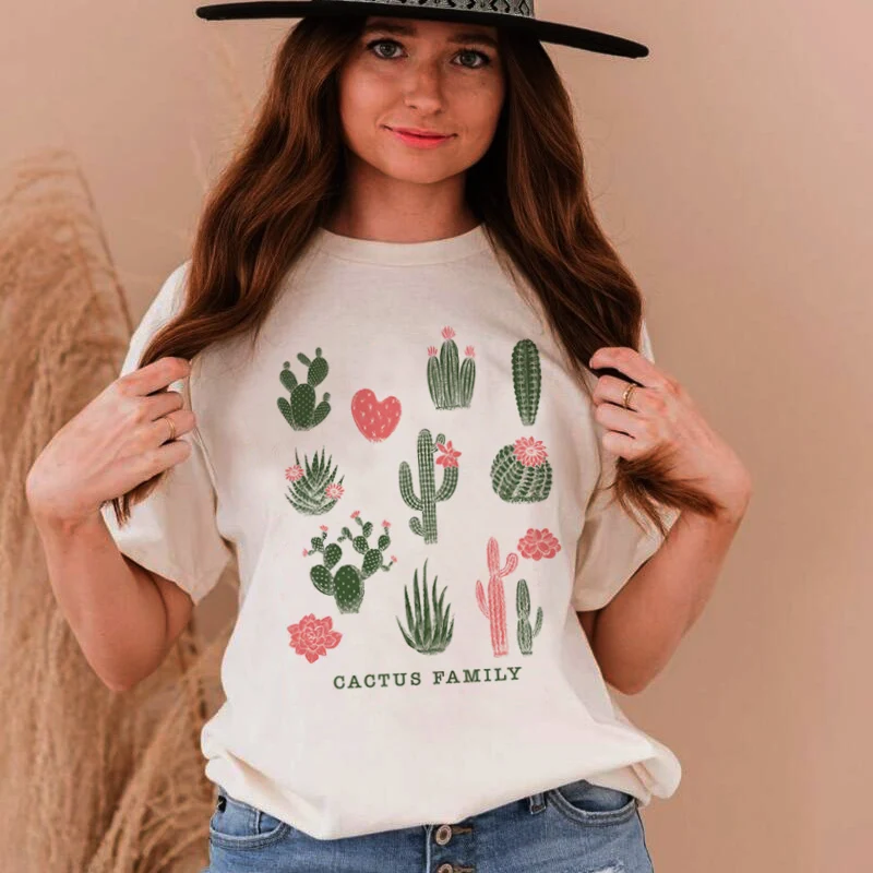 

Cactus Family Desert T Graphic Tee Korean Fashion Kawaii Cute Aesthetics White Women t-shirt Casual Funny Hipster Female Tee