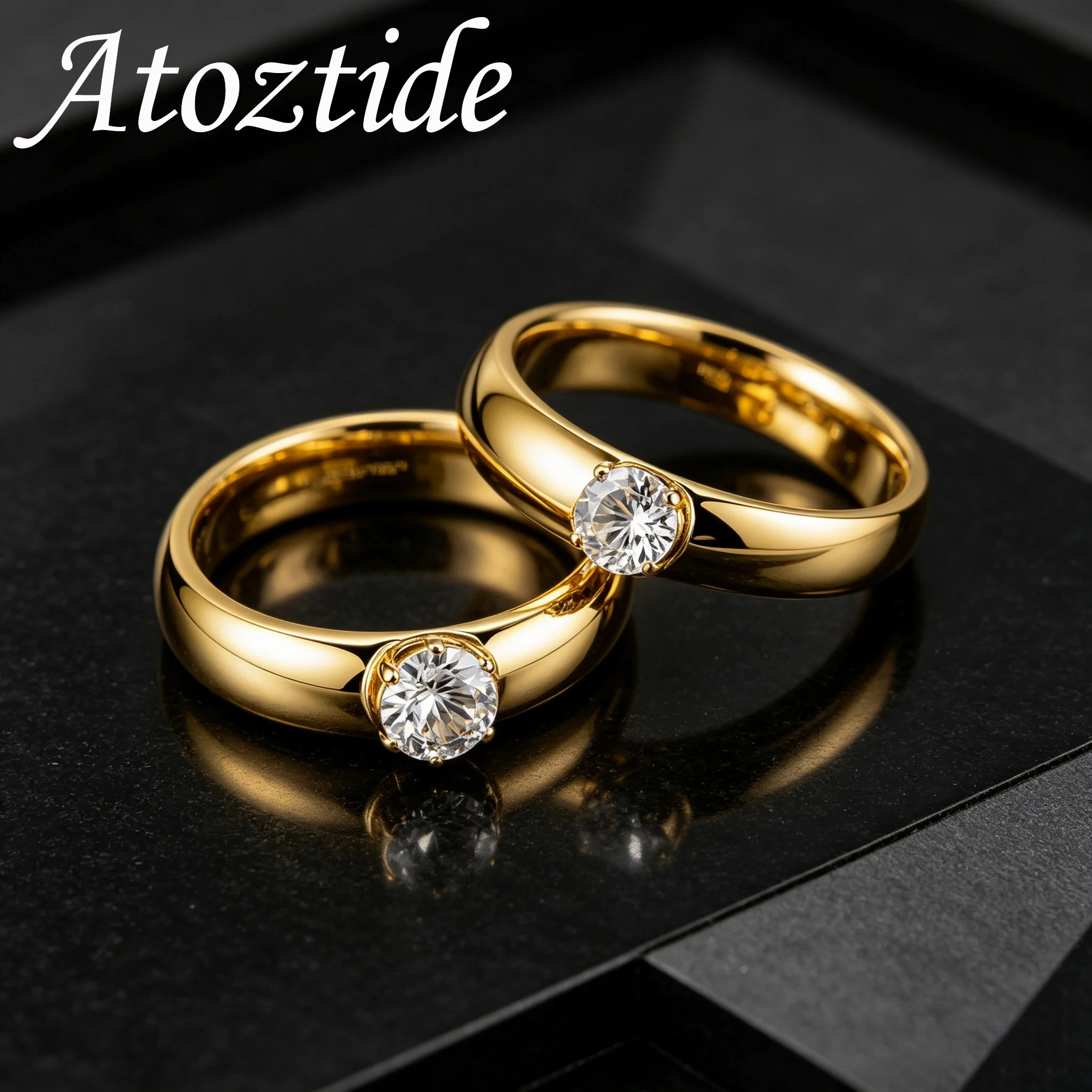 Atoztide Fashion Zircon Ring For Women Men Stainless Steel Jewelry Stone Finger Ring Couples Wedding Party Anniversary Gift