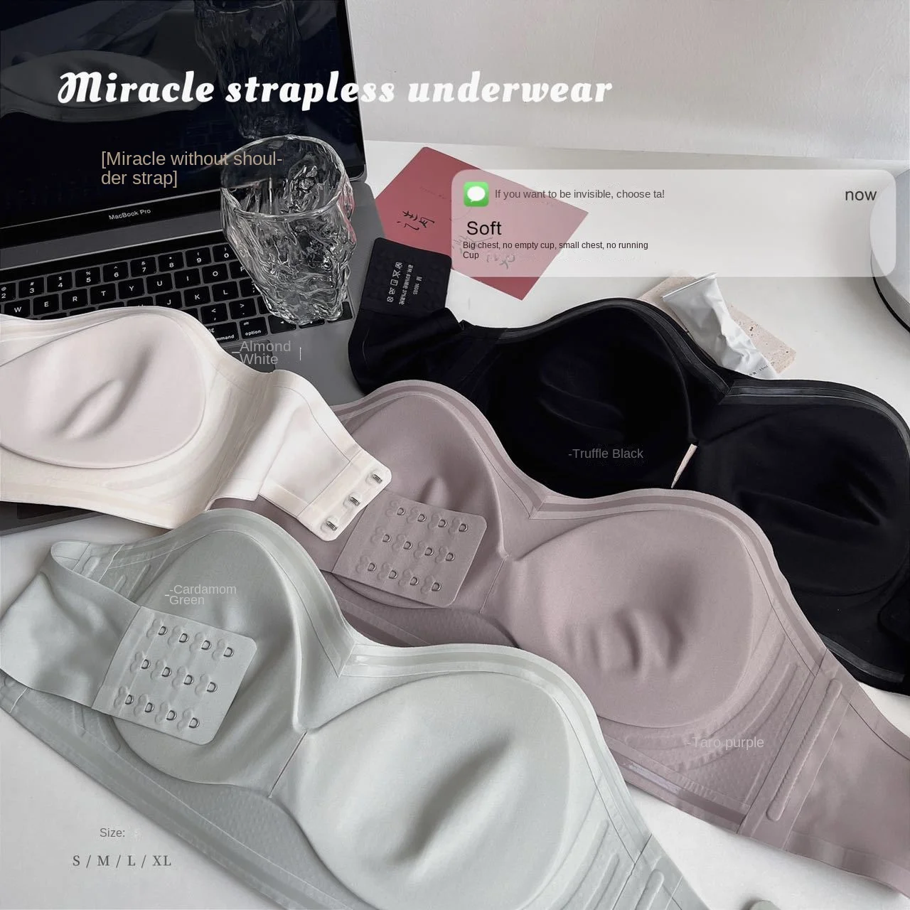 Miracle Half Cup Strapless Invisible Bra Traces Straight Shoulders Small Chest Gathered Anti Slip Drop Steel Ring Bra Women