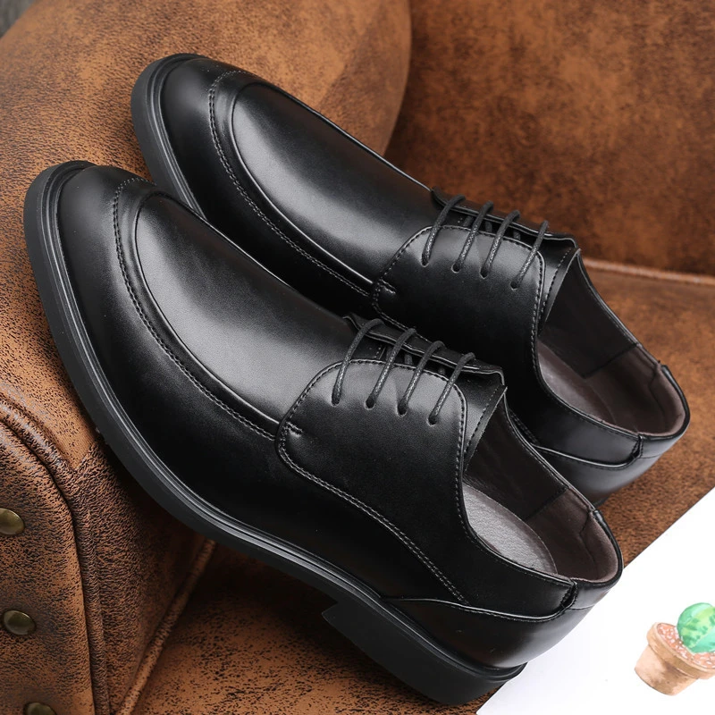 Spring New Retro Derby Shoes Fashion Business Formal Leather Shoes Lace Up Round Toe Groom Wedding Footwear For Men Comfortable