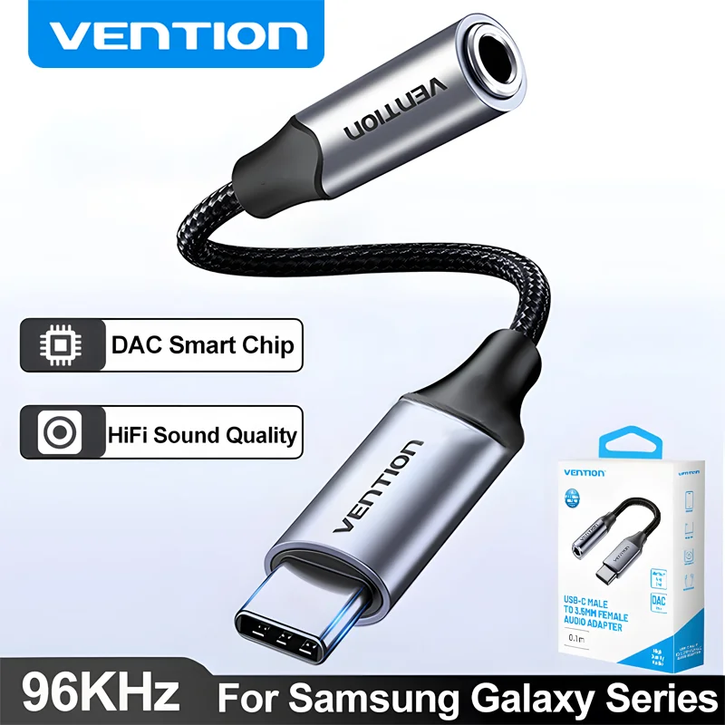 

Vention Latest DAC USB Type C to 3.5mm Audio Jack Headphone Adapter USB C to 3.5mm Splitter for Samsung Galaxy S24 A54 iPhone 16