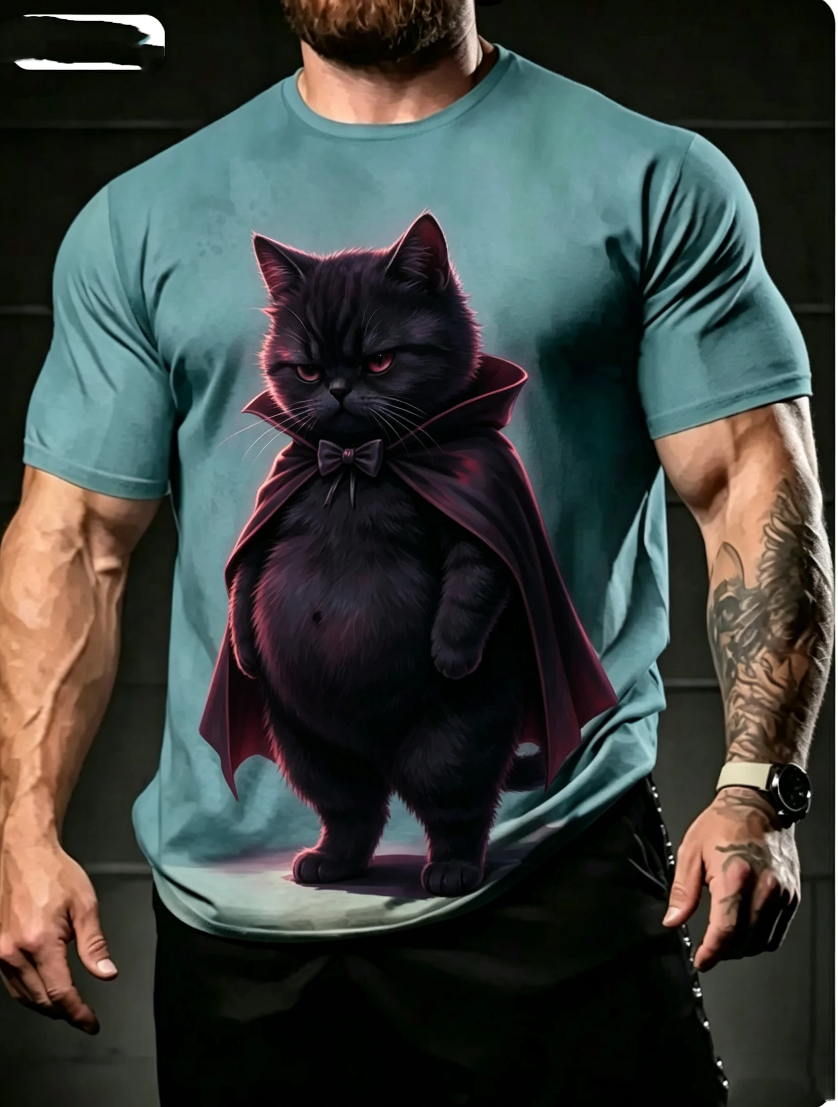 Men's 3D Funny Sad Cat Pattern Short Sleeve T-Shirt Fashion Daily Casual T Shirt Outdoor Men Women Crew Neck Top Summer Clothing