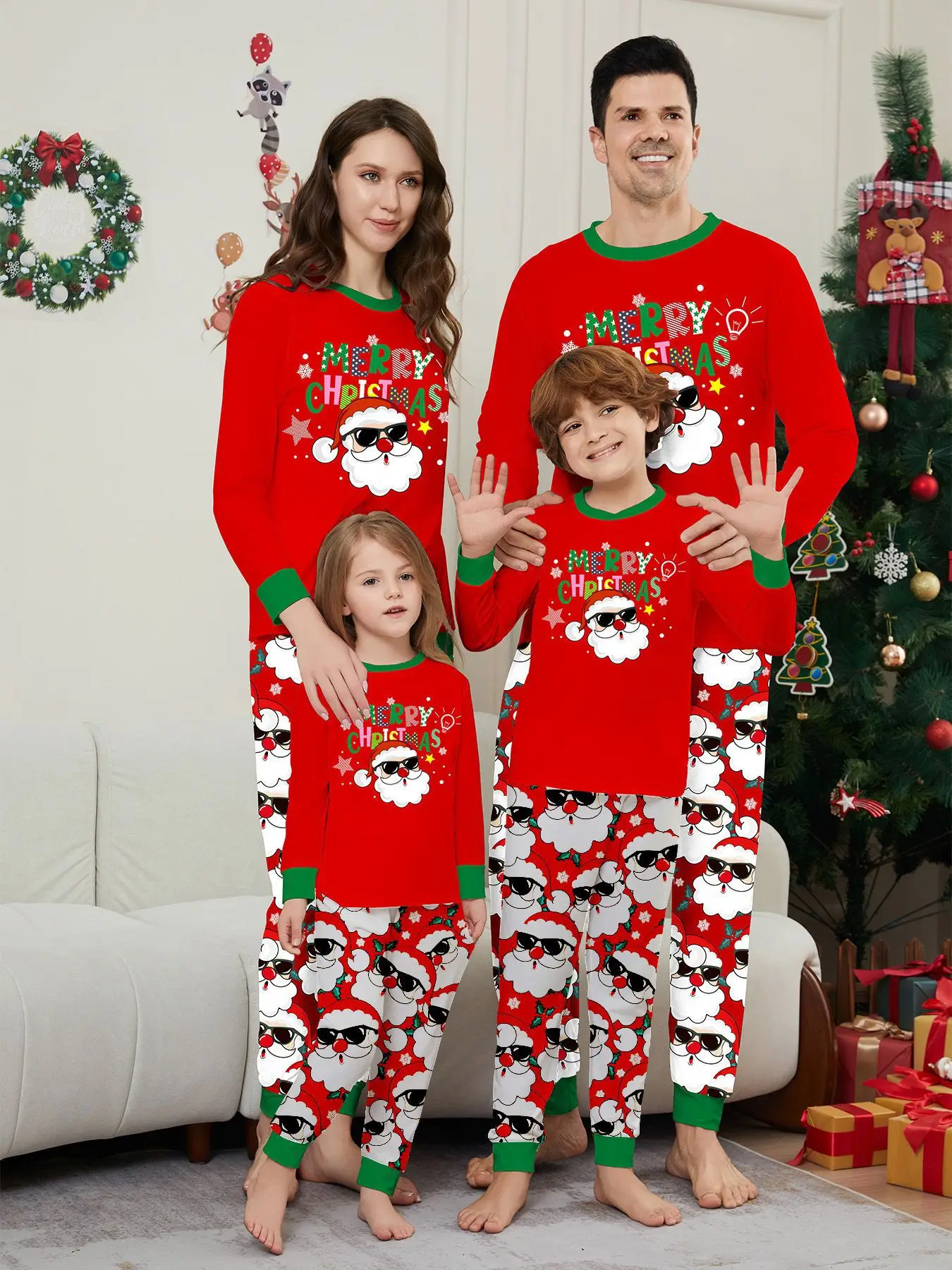 

Red Christmas Family Pajamas Set for Grandpa Grandma Dad Mom Daughter Son Matching Clothes Outfits Adult Kids Print Sleepwear