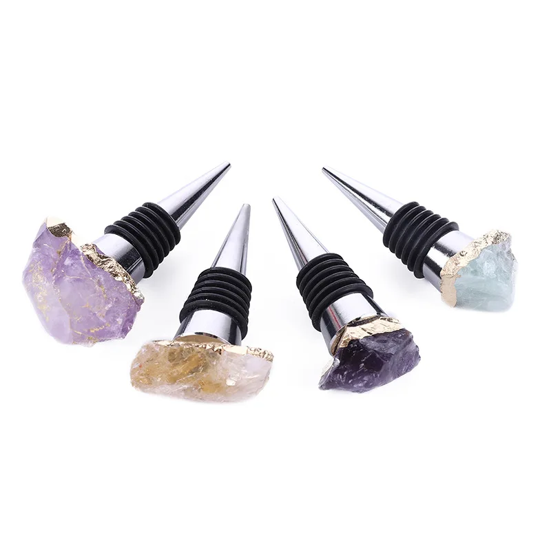 

Healthy Reiki Natural Ore Amethyst Fluorite Topaz Decorative Red Wine Stopper Handmade Creative Diy Wine Seal Stopper Wholesale