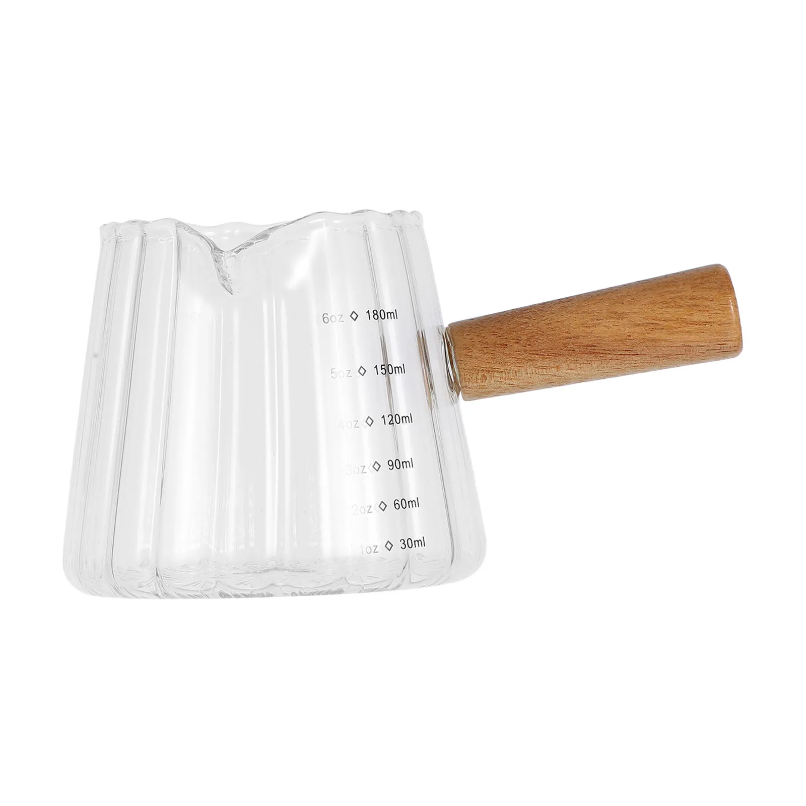 Glass Milk Measuring Cup Wooden Handle Heat Resistant Multifunction Coffee Pitcher Frothing Cream Syrup Holder Kitchen Bar Use