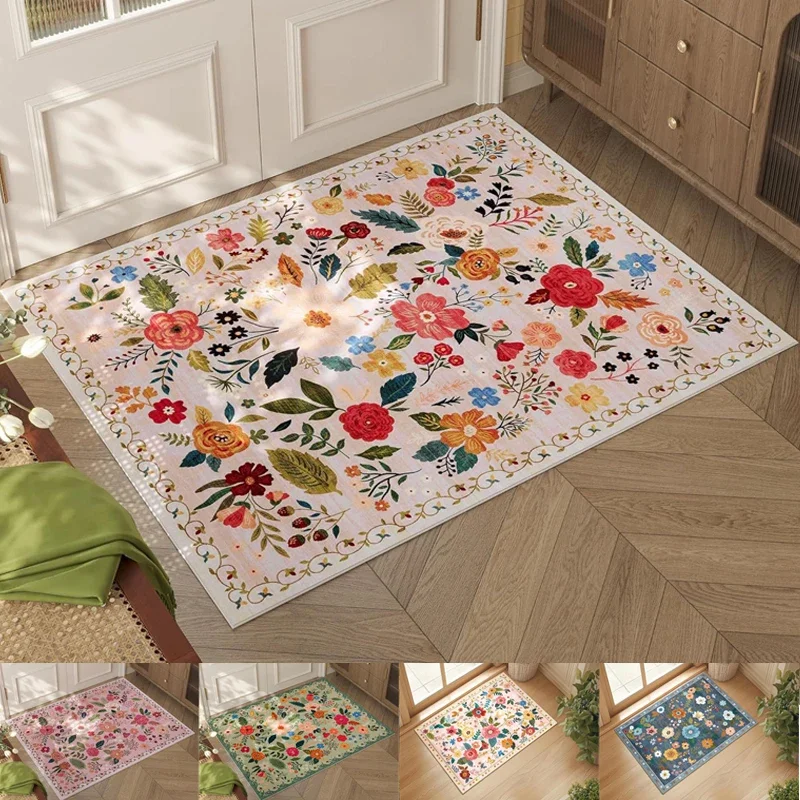 

Retro Floral Entrance Doormat Rug Absorbent Anti-Slip Bath Mat for Bathroom Hallway Decor Floor Carpet for Kitchen Home Office