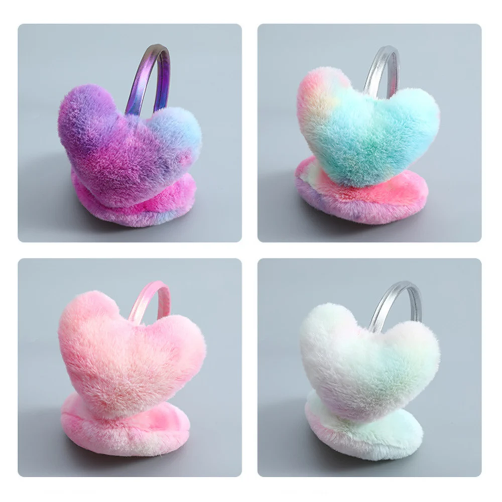 Gradient Color Heart-shaped Plush Earflap Earmuffs Women Earmuff Girls Ears Cover Colorful Winter Earmuff Elegant Earmuff