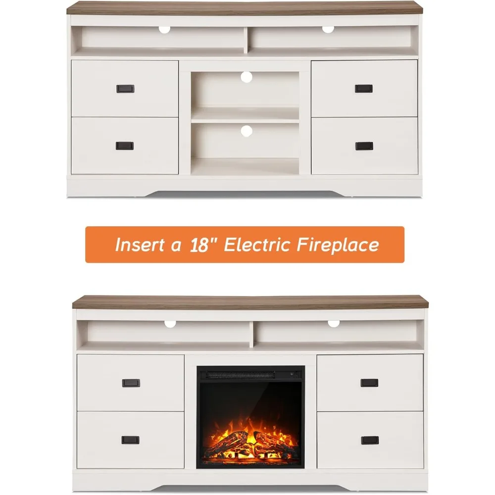 حامل تلفزيون خشبي عتيق مقاس 65 بوصة مع أدراج وأرفف قابلة للتعديل، ومركز ترفيه للوسائط الطويلة لأجهزة التلفاز الكبيرة