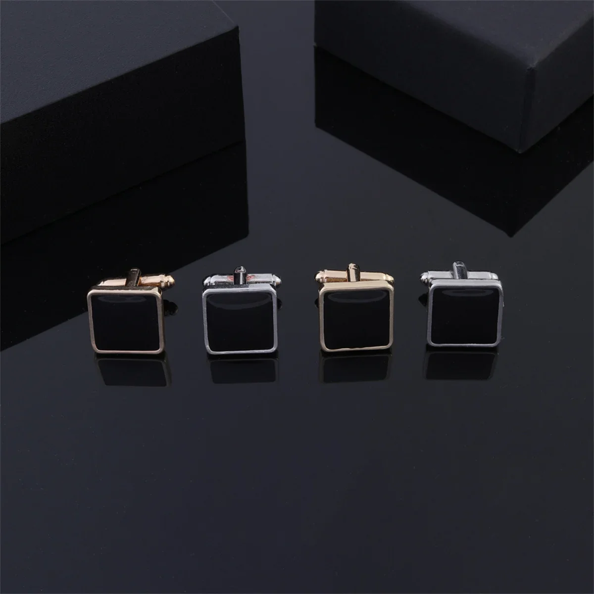 2Pcs Square Metal Black Cufflinks Fashion Alloy Geometry Versatile Men's Shirt Cufflinks Party Jewelry Accessories Gifts