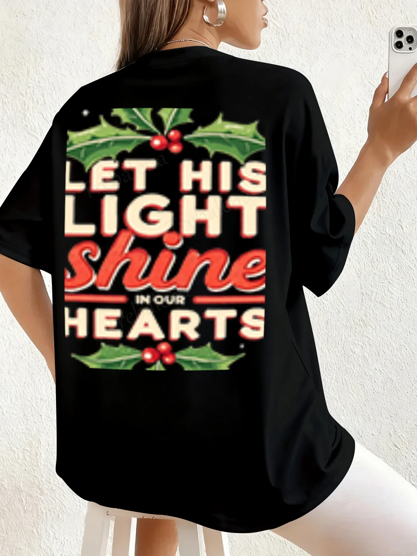 レディース Tシャツ クリスマス Tシャツ 「Let His Light Shine」 レディース ホリデー Tシャツ