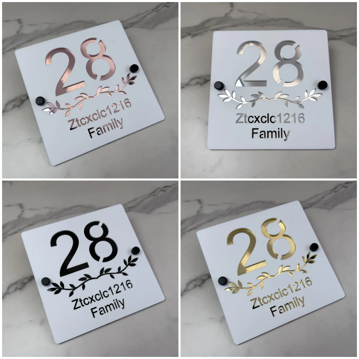 

Matte White Square Acrylic House Number Plaque – Modern Art Custom Outdoor Address Sign with Leaf Design for Wall Decoration