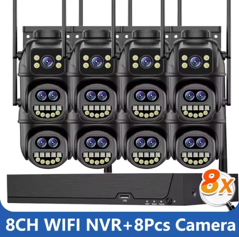 كاميرا ICsee 9MP 5K WiFi IP تكبير 8X شاشات مزدوجة 3 عدسات وشاشة مزدوجة PTZ Wifi كاميرا خارجية 8CH WiFi NVR CCTV طقم حماية