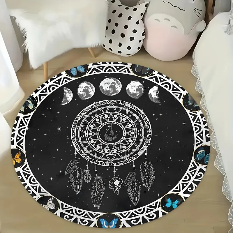 Dream Catcher Silver Print Round Cushion – Decorative Accent for Office, Living Room, Bathroom & Entryway