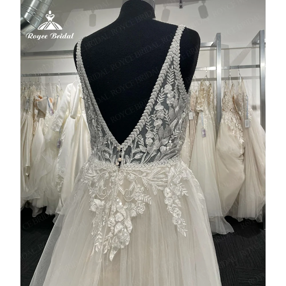 Roycebridal – robe de mariée de princesse, col en v, avec Tulle brodé, personnalisé, hiver