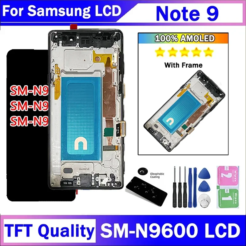 Display LCD Touch Screen Digitizer Assembly para Samsung Nota 9, Frame LCD, Novo, N960F, N960U, N9600