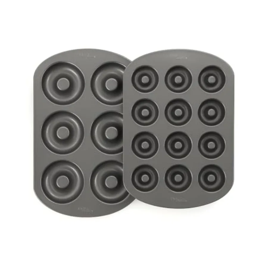

Nonstick Donut Pan Set 2-Piece Bakeware with 6-Cavity Mini and 12-Cavity Standard Molds Durable Carbon Steel Scratch-Resistant