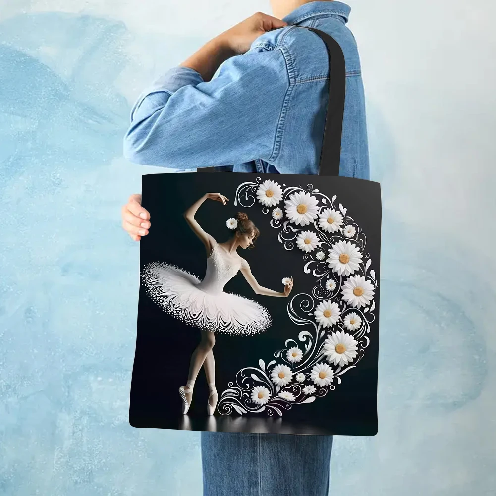 4pcs Dancing Girl Linen Tote Bag Handbag Large Capacity Women Shoulder Bags