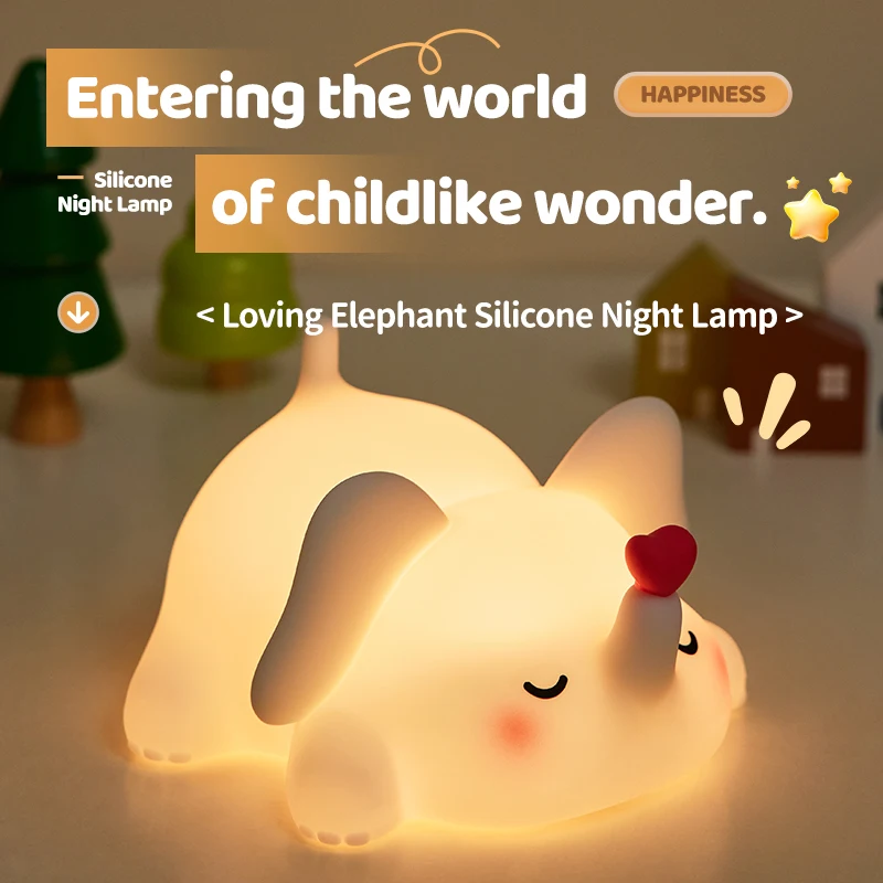 Elephant Cute Led Night Light Rechargeable Novelty Animal Table Lamp for Nursery Baby Room Bedroom Decor Kids Gift Dimmable