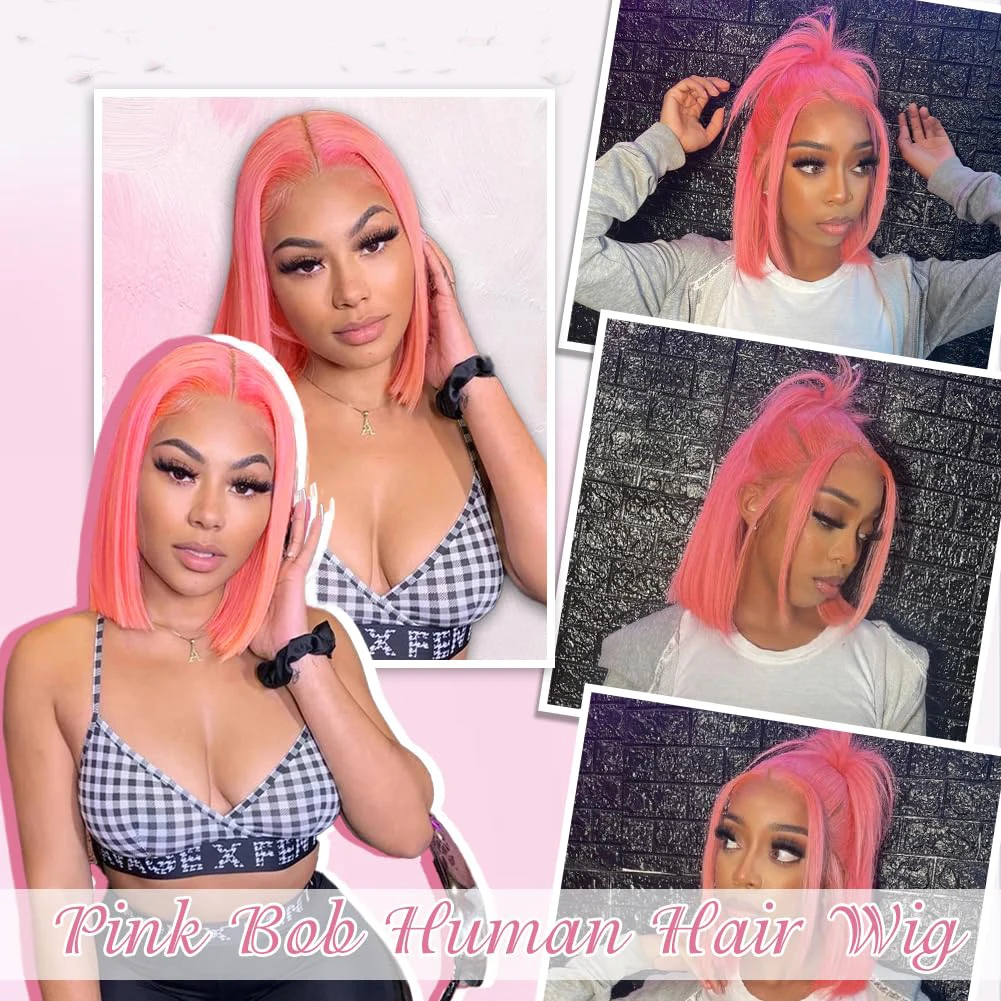 Rosa Bob Spitze Front Perücke menschliches Haar 13x4 kurze gerade Bob rosa menschliches Haar Spitze Perücken für schwarze Frauen mit Babyhaar Dichte