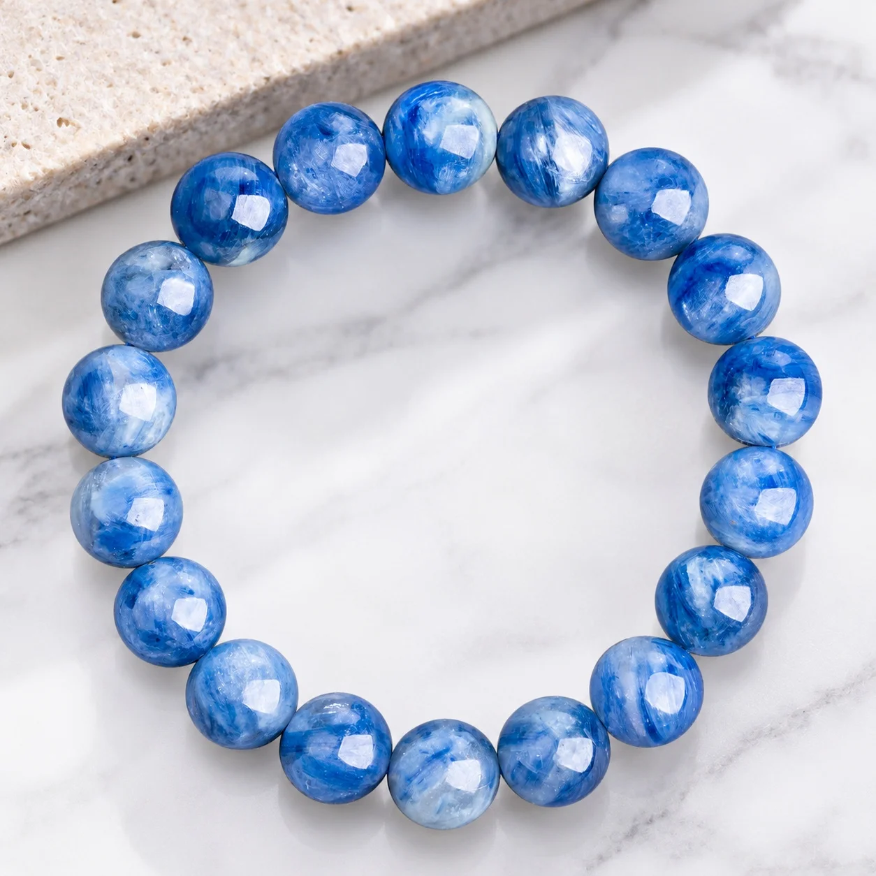 Beaded Bracelet Cat's Eye Natural Kyanite Round Bead 8mm Diameter Beads, Approx. 22 Beads per Strand Unisex Employee Gift