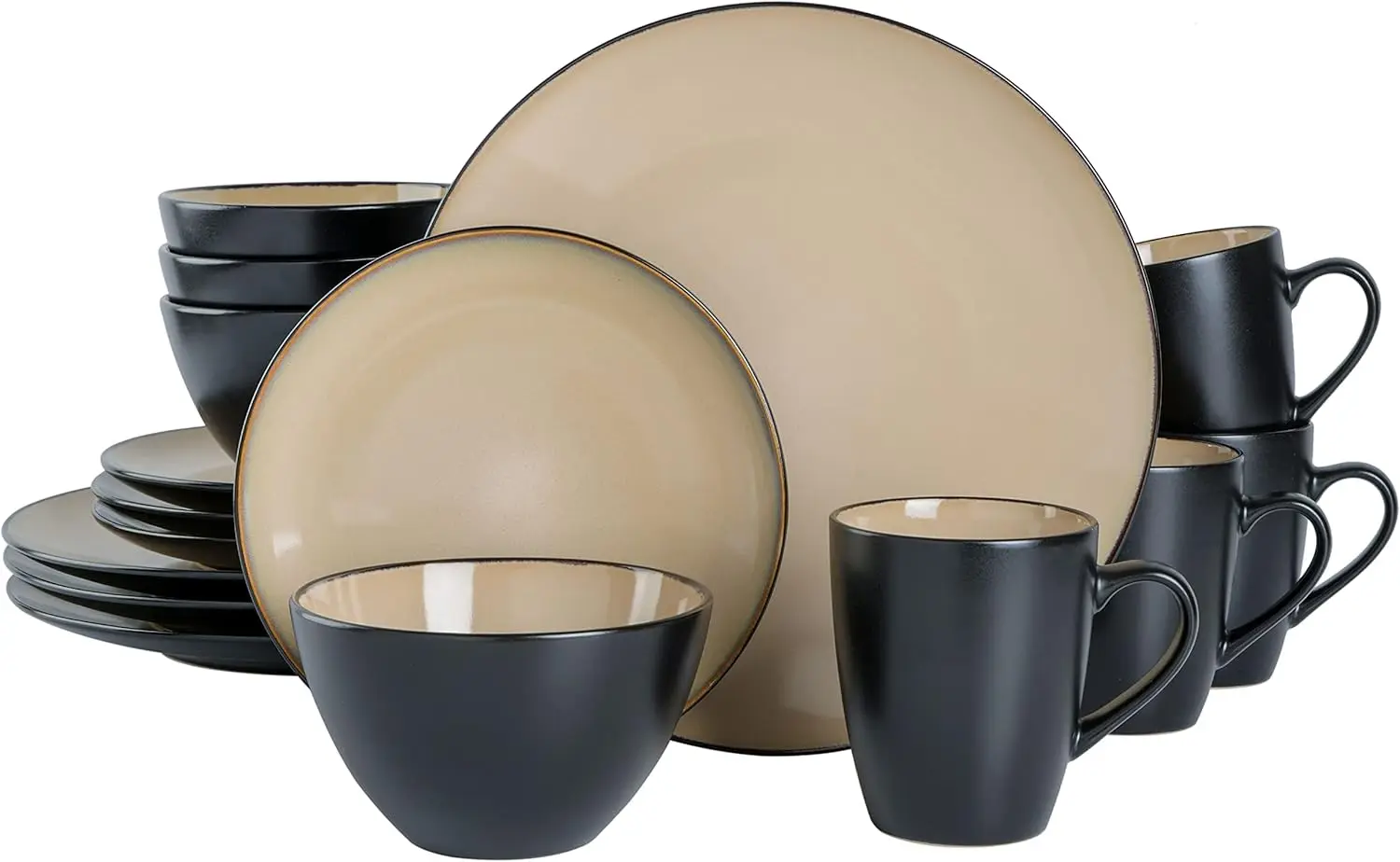 

Lounge Round Reactive Glaze Stoneware Dinnerware Set, Service for 4 (16pc), Taupe