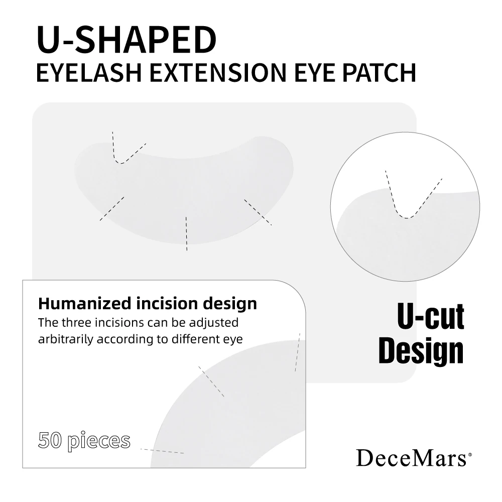 DeceMars U-CUT Design Eye Patches for Eyelash Extension Use (50 Pairs/Pack)