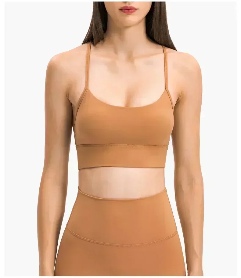 Soutiens-gorge de yoga sexy de type Y citron pour femmes, haut précieux, sensation nue, sous-vêtements courts de fitness avec coussin de poitrine, bretelles, entraînement de gym, sport