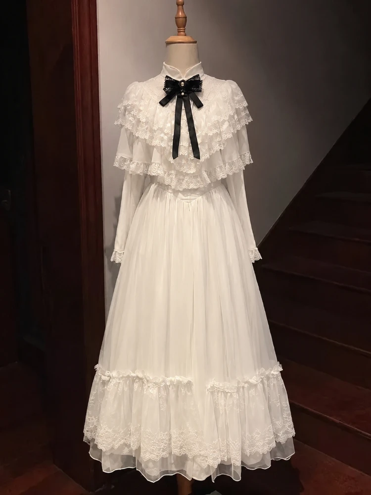 2026 Fairy Autumn Damen Französisches Midi-Kleid Romantisches Blumen-Spitzenkleid Prinzessin Elegantes Formelles Vintage-Spitzenkleid Partykleid Abendkleid Neu