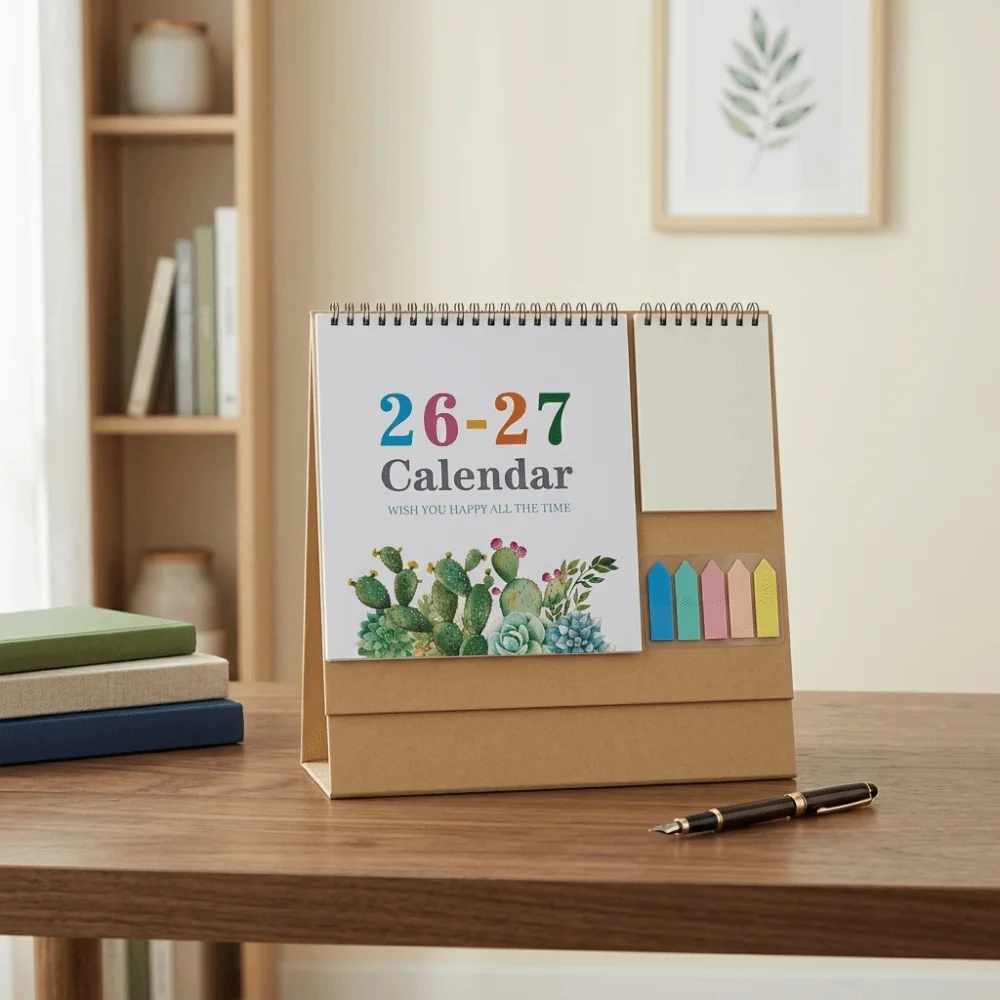 

Thick Paper Desk Calendar Creative Design July 2026-June 2027 Daily Plan Calendar Twin-Coil Binding English Calendar Gift Use