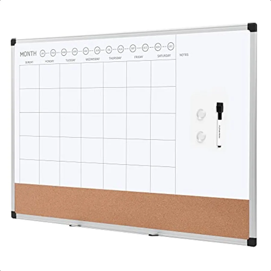 

24 x 36 Monthly Whiteboard Calendar with Cork Board Wall Mounted Easy to Install Sier Aluminum Frame