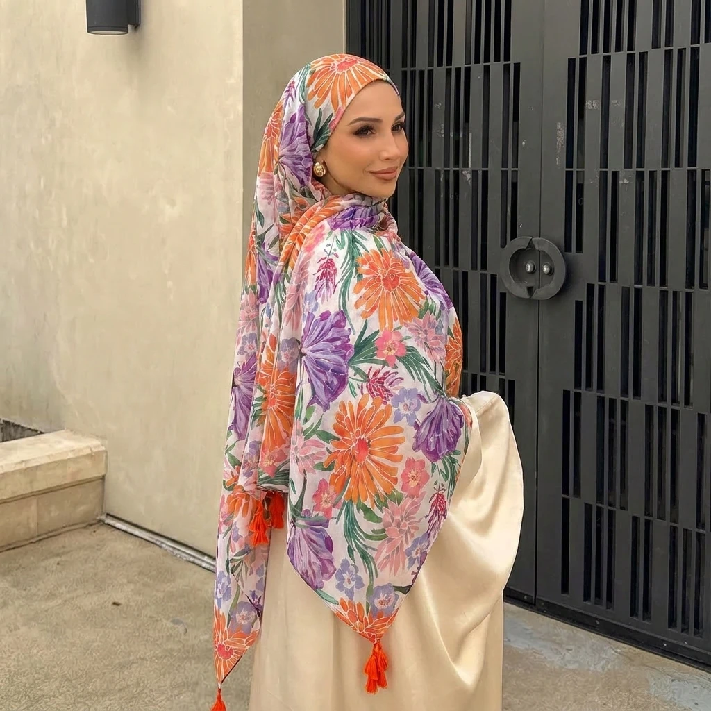 

2026 Designer Brand Women Scarf Blue Paisley Print Lady Shawls Cotton Feeling Soft Oversize Hijabs Neck Headband Tassel Foulard