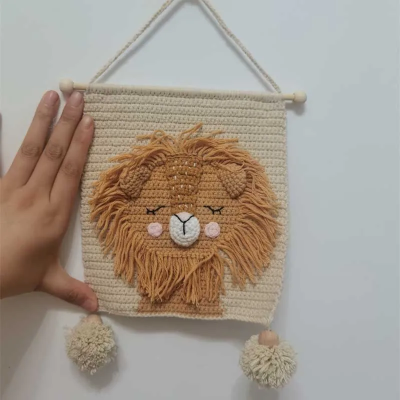 Handmade Cotton Decoration Wall Nordic Style Tassel Crochet Animal Tapestry Hand Woven Home Decor Boho Kids Room Decr