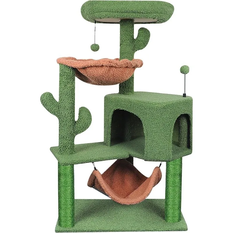 

YUNIQUE Cat Tree with Cat Condo Scratch Post and Big Hammock, Green