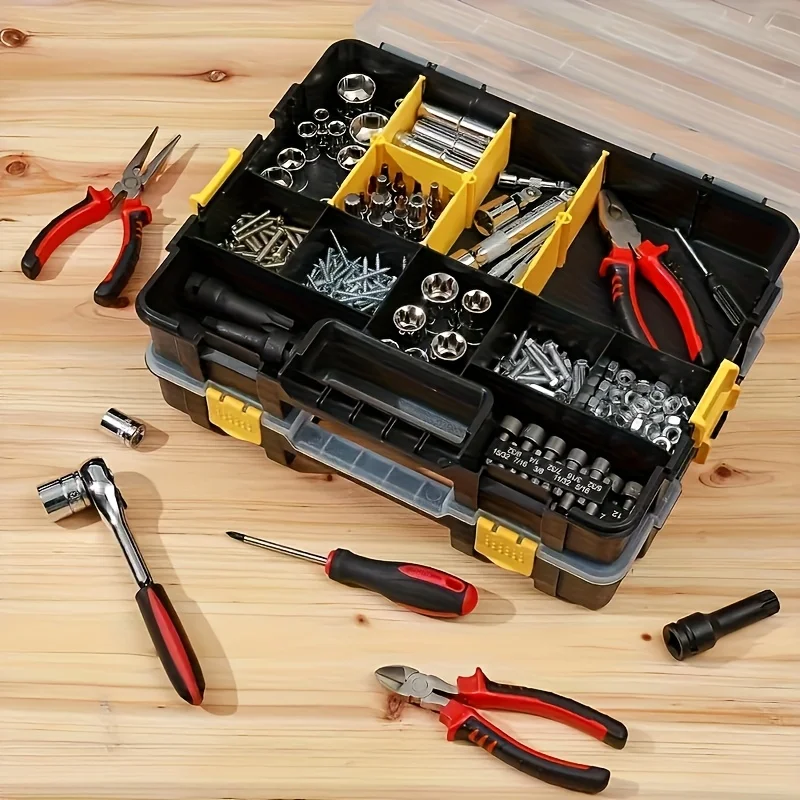Scatola portaoggetti in plastica resistente e impermeabile da 1 pezzo con cassetto, organizer multiscomparto per viti e hardware, scatto portatile