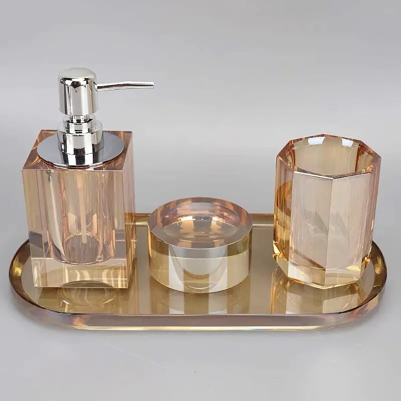Modern light luxury crystal bathroom four-piece soap box, shower gel, hand soap bottle, jar, bathroom decoration