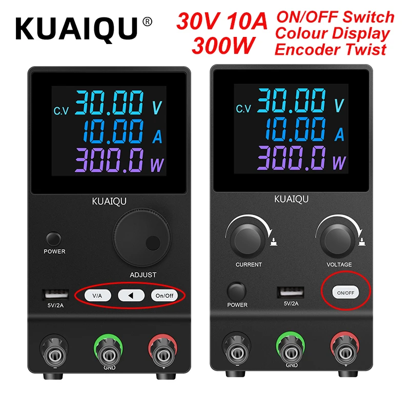 KUAIQU 30V 10A Lab Power Supply, Adjustable Regulated Power Supply,With OUTPUT Switch,Encoder Twist,USB 5V 2A Charging, Colour