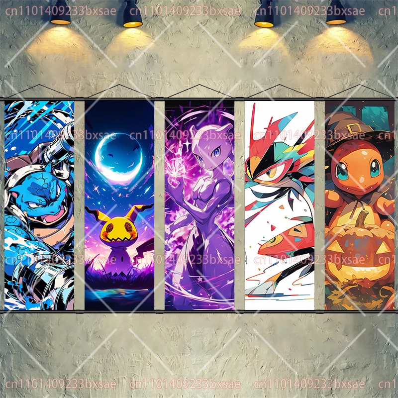 

Декоративная HD-картина-свиток с персонажами Pokémon: Луна, Иви, Чармандер, Мьют, Пикачу. Аниме-постер, доступен в различных размерах.