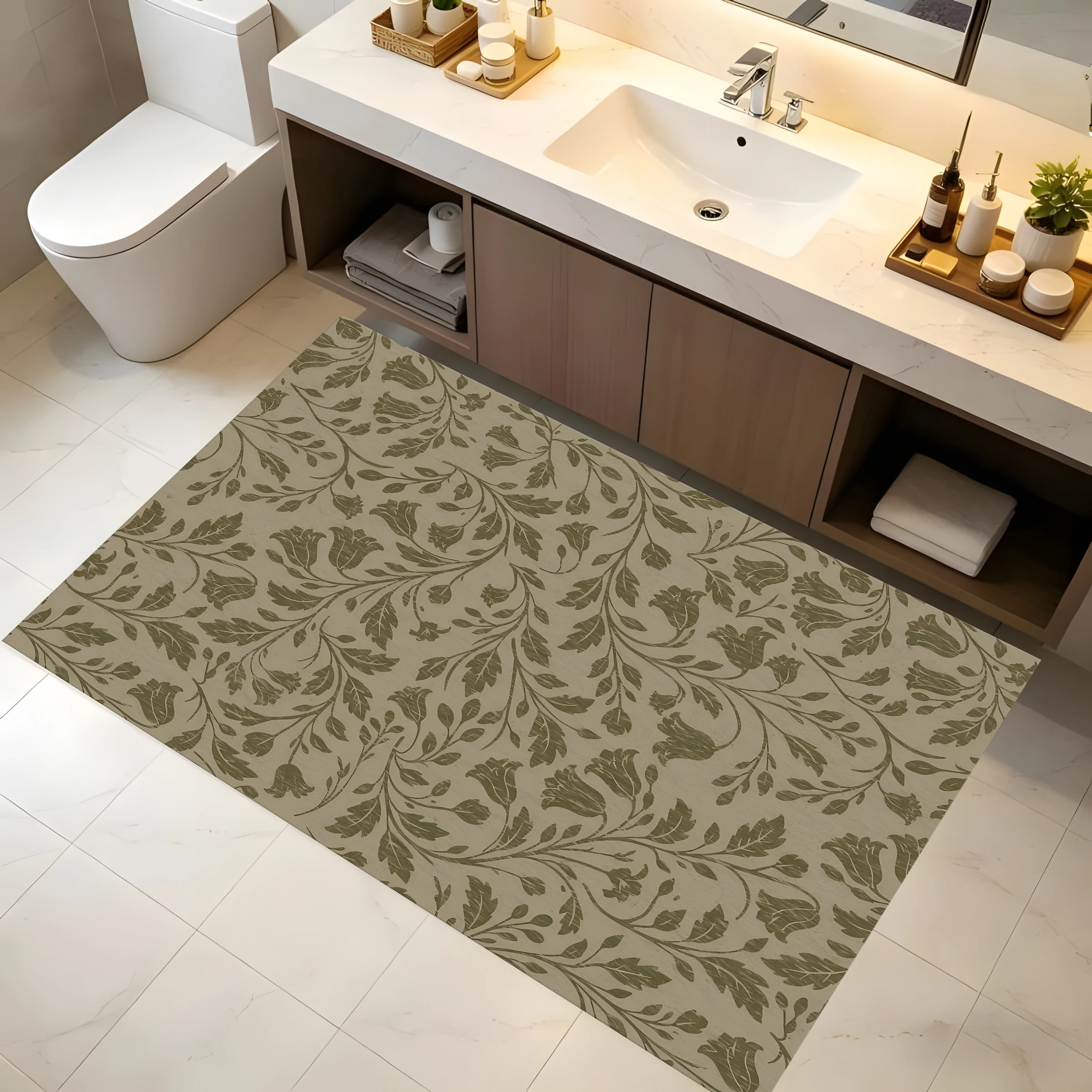 2D Carpet with Retro Vine Floral Dark Pattern in Retro Light Luxury Style for Living Room and Bedroom