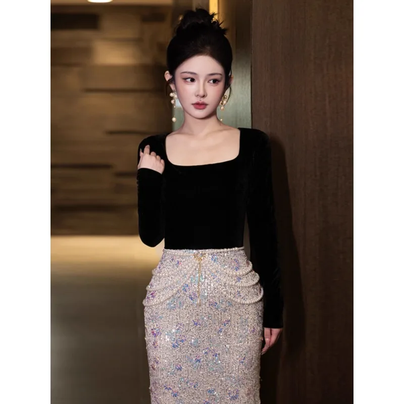 فساتين حفلات فاخرة مطرزة بالترتر فساتين سهرة أنيقة بحورية البحر باللون الأسود فساتين نسائية طويلة للمناسبات الرسمية